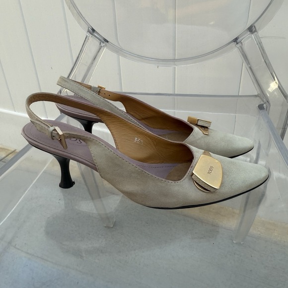 Tod's Beige Suede Slingback Heels Pumps Size 36.5 Women's Sz 6 Italy Please See - Picture 1 of 16